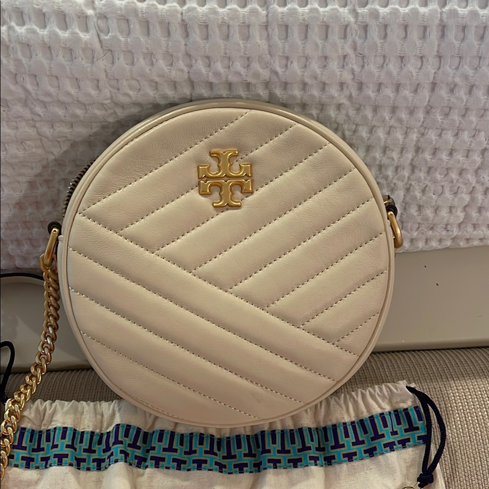 Tory Burch Cream Gold Quilted Crossbody Bag